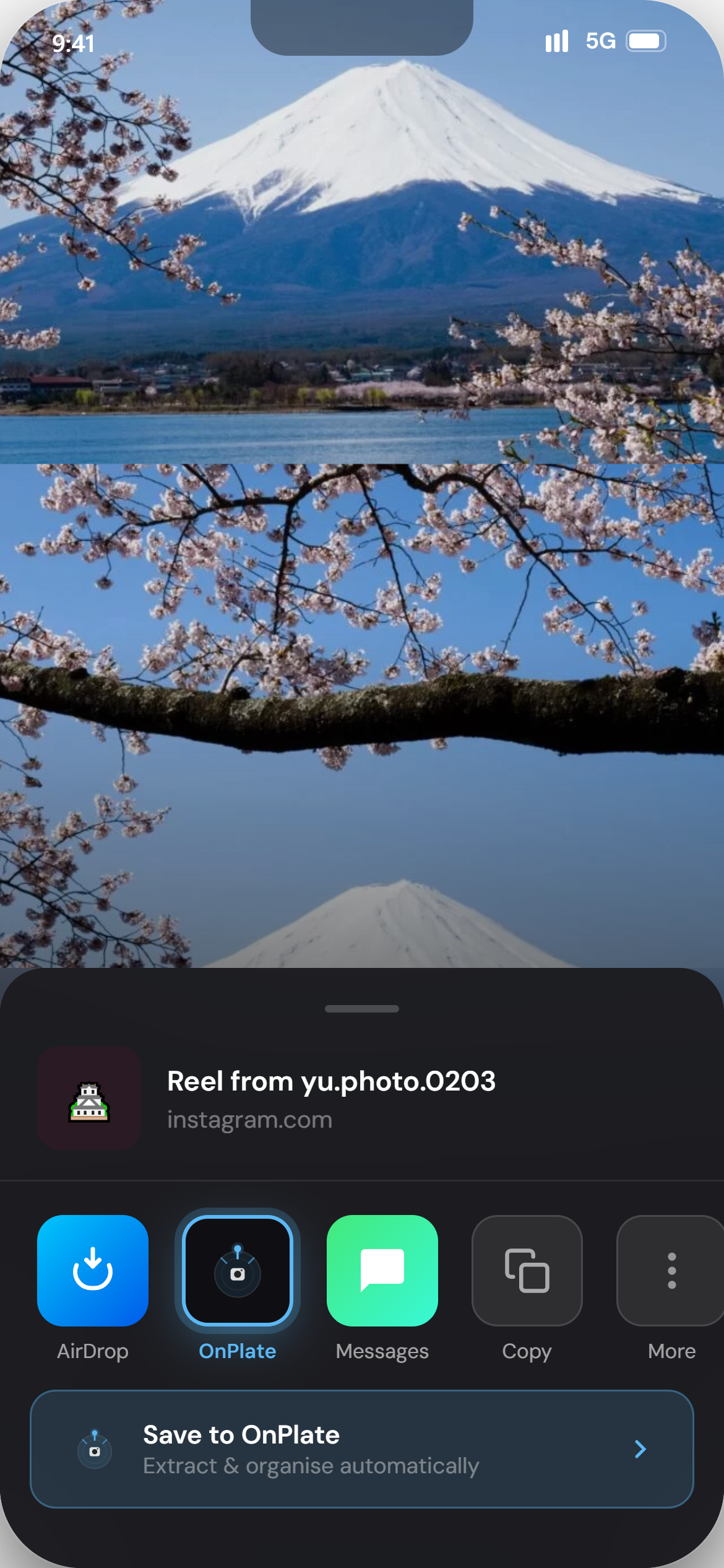 Share from Instagram to OnPlate